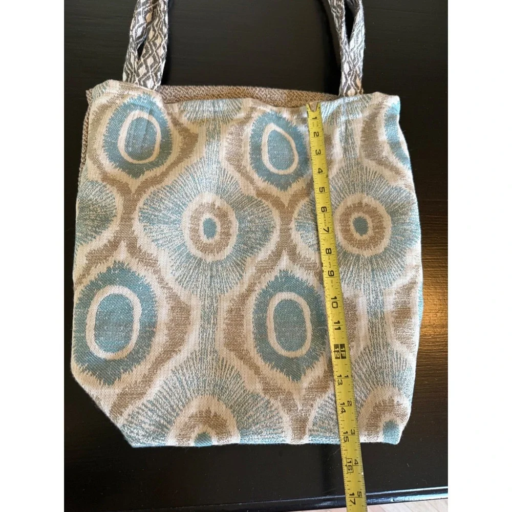 Boho Ikat Woven Tote Bag Turquoise Tan Geometric‎ Tapestry Shoulder Bag